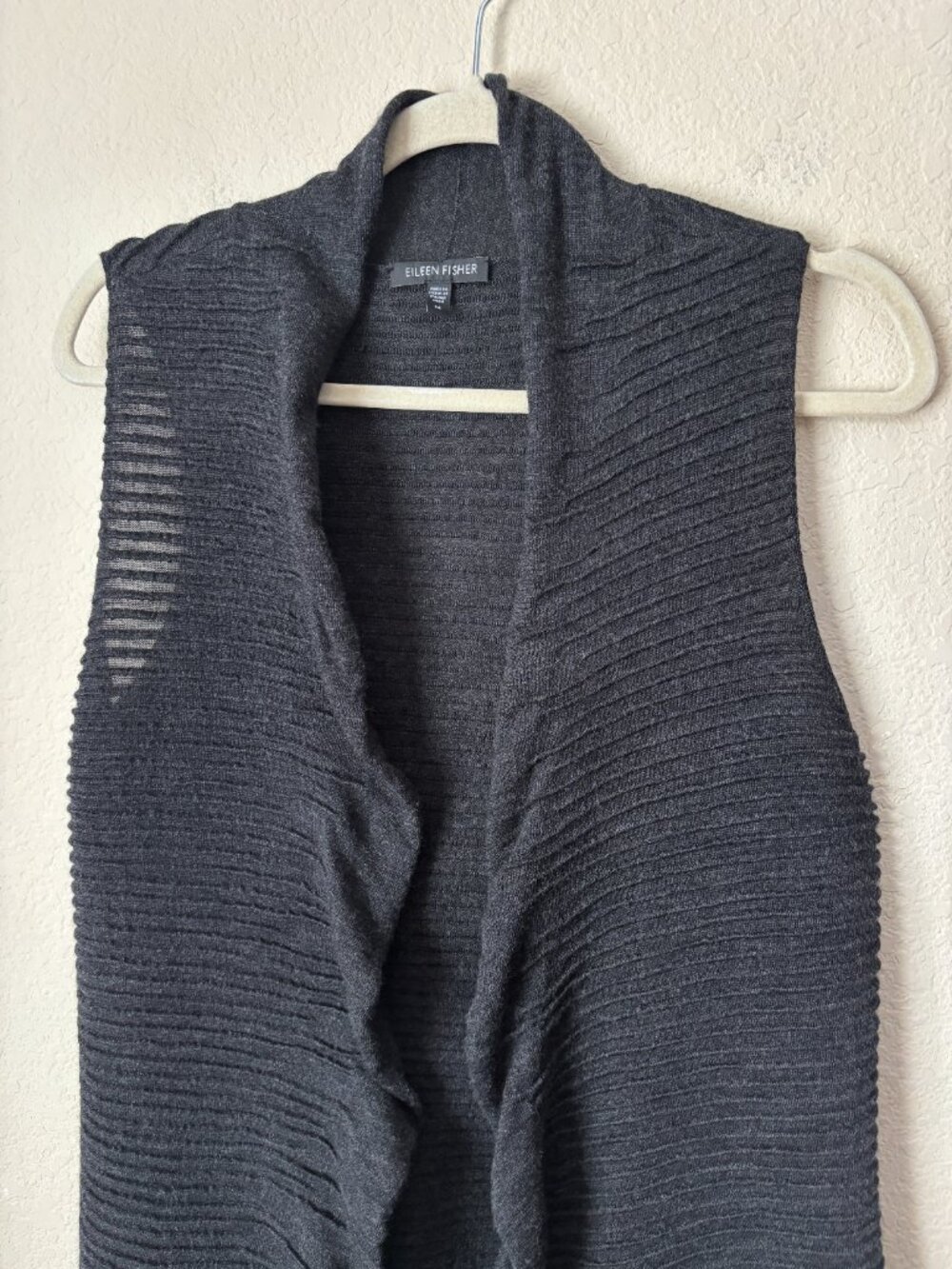 Eileen Fisher Merino Wool Ribbed Ruffle Waterfall Front Knit Vest - Picture 2 of 12